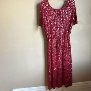 Burgundy red short sleeve beaded sweater dress M